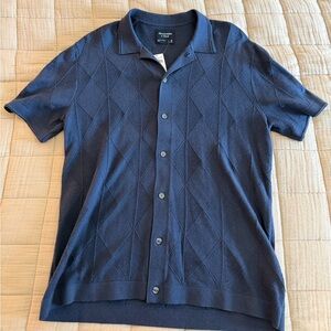 Abercrombie Navy Short Sleeve Button-Up Sweater Polo NWT
